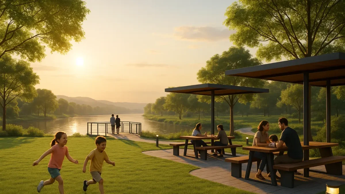 Tepi Sungai Ramah Keluarga: Rumput Datar, Area Piknik, dan Viewpoint Strategis